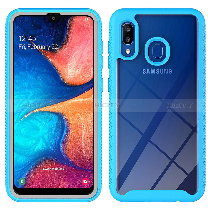 Coque Rebord Contour Silicone et Vitre Transparente Housse Etui 360 Degres ZJ1 pour Samsung Galaxy A20 Bleu Ciel Plus