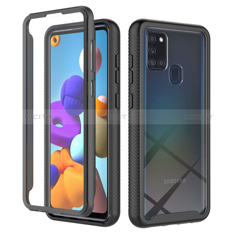 Coque Rebord Contour Silicone et Vitre Transparente Housse Etui 360 Degres ZJ1 pour Samsung Galaxy A21s Noir Plus