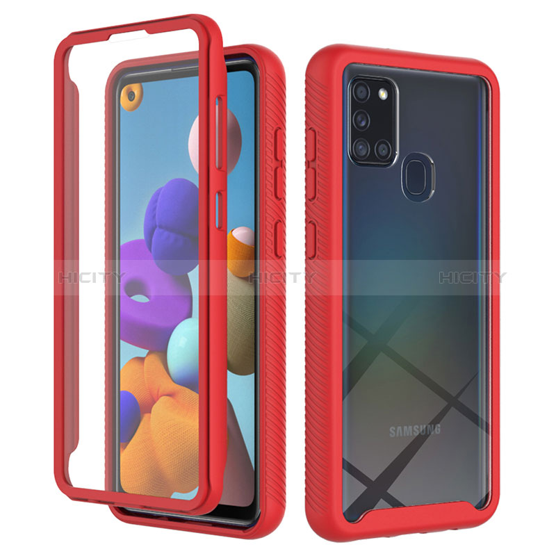 Coque Rebord Contour Silicone et Vitre Transparente Housse Etui 360 Degres ZJ1 pour Samsung Galaxy A21s Rouge Plus