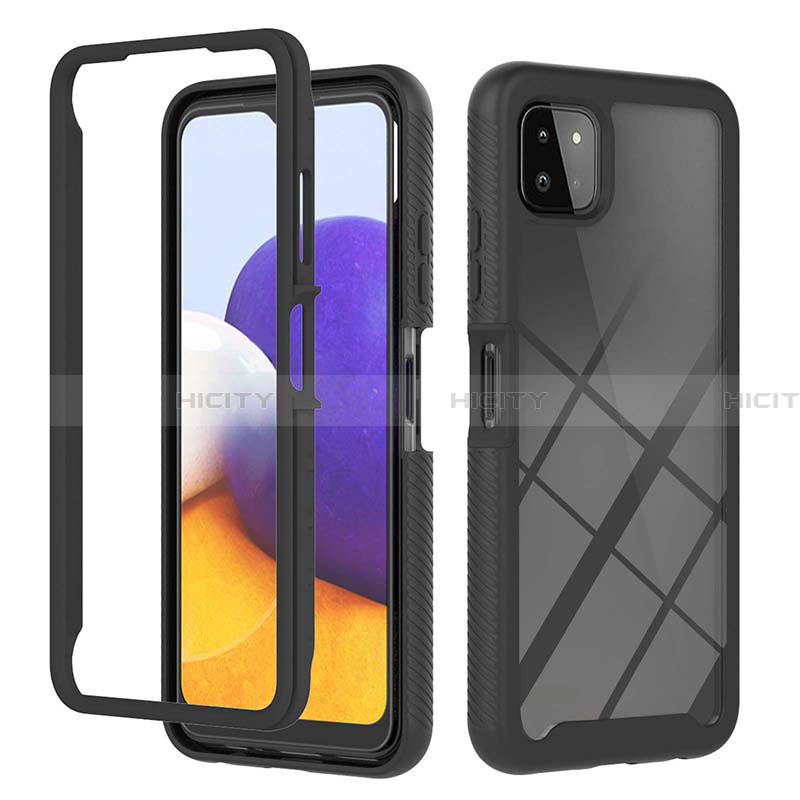 Coque Rebord Contour Silicone et Vitre Transparente Housse Etui 360 Degres ZJ1 pour Samsung Galaxy A22 5G Noir Plus