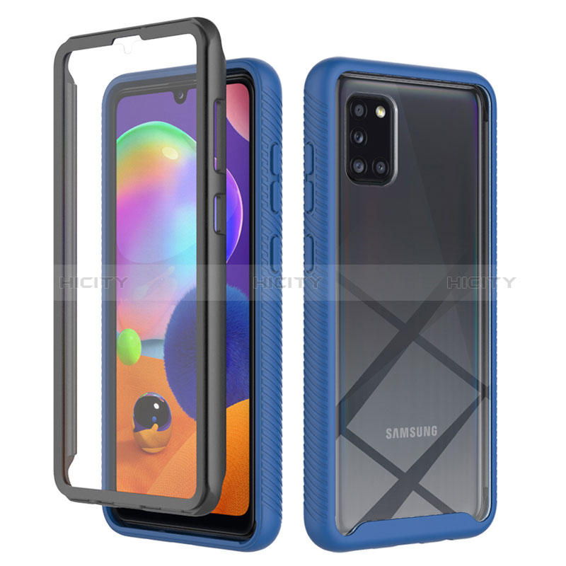 Coque Rebord Contour Silicone et Vitre Transparente Housse Etui 360 Degres ZJ1 pour Samsung Galaxy A31 Bleu Plus