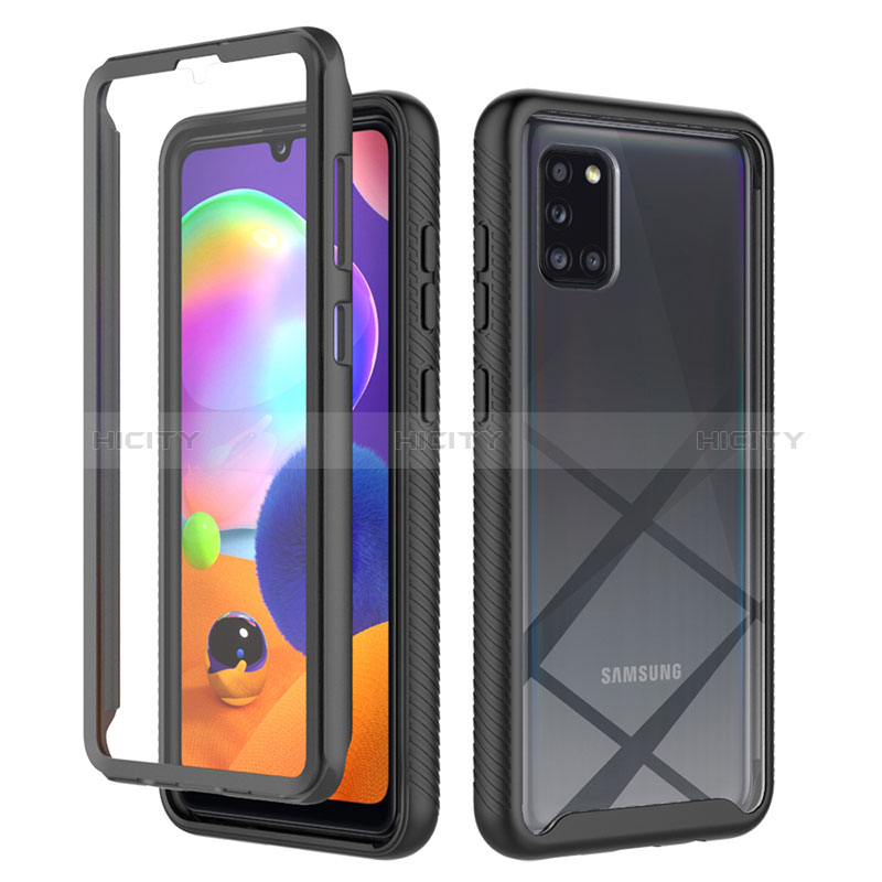 Coque Rebord Contour Silicone et Vitre Transparente Housse Etui 360 Degres ZJ1 pour Samsung Galaxy A31 Noir Plus