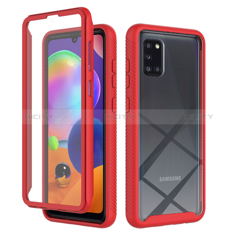 Coque Rebord Contour Silicone et Vitre Transparente Housse Etui 360 Degres ZJ1 pour Samsung Galaxy A31 Rouge Plus