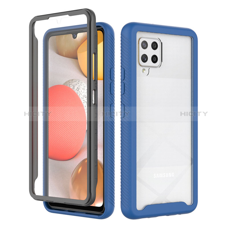 Coque Rebord Contour Silicone et Vitre Transparente Housse Etui 360 Degres ZJ1 pour Samsung Galaxy A42 5G Bleu Plus