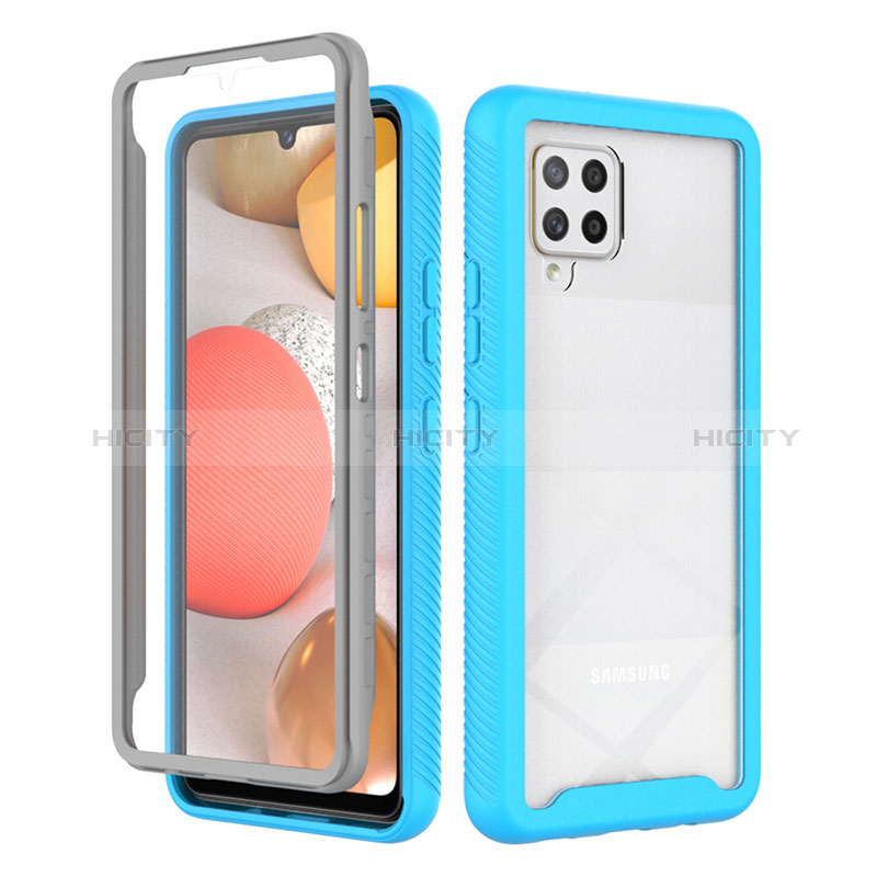 Coque Rebord Contour Silicone et Vitre Transparente Housse Etui 360 Degres ZJ1 pour Samsung Galaxy A42 5G Bleu Ciel Plus