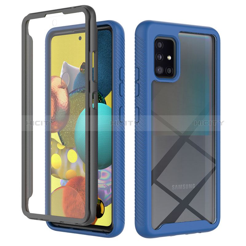 Coque Rebord Contour Silicone et Vitre Transparente Housse Etui 360 Degres ZJ1 pour Samsung Galaxy A51 5G Bleu Plus