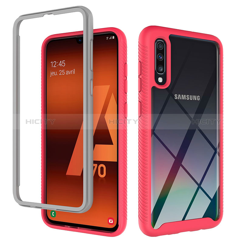 Coque Rebord Contour Silicone et Vitre Transparente Housse Etui 360 Degres ZJ1 pour Samsung Galaxy A70 Rose Rouge Plus