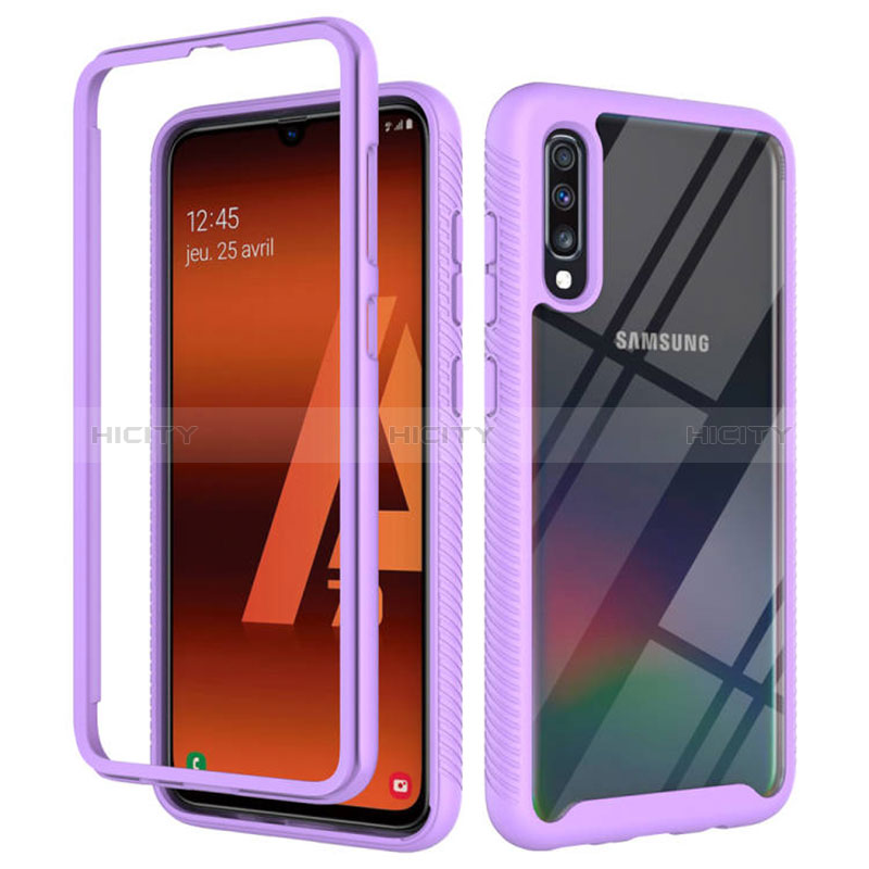 Coque Rebord Contour Silicone et Vitre Transparente Housse Etui 360 Degres ZJ1 pour Samsung Galaxy A70 Violet Clair Plus