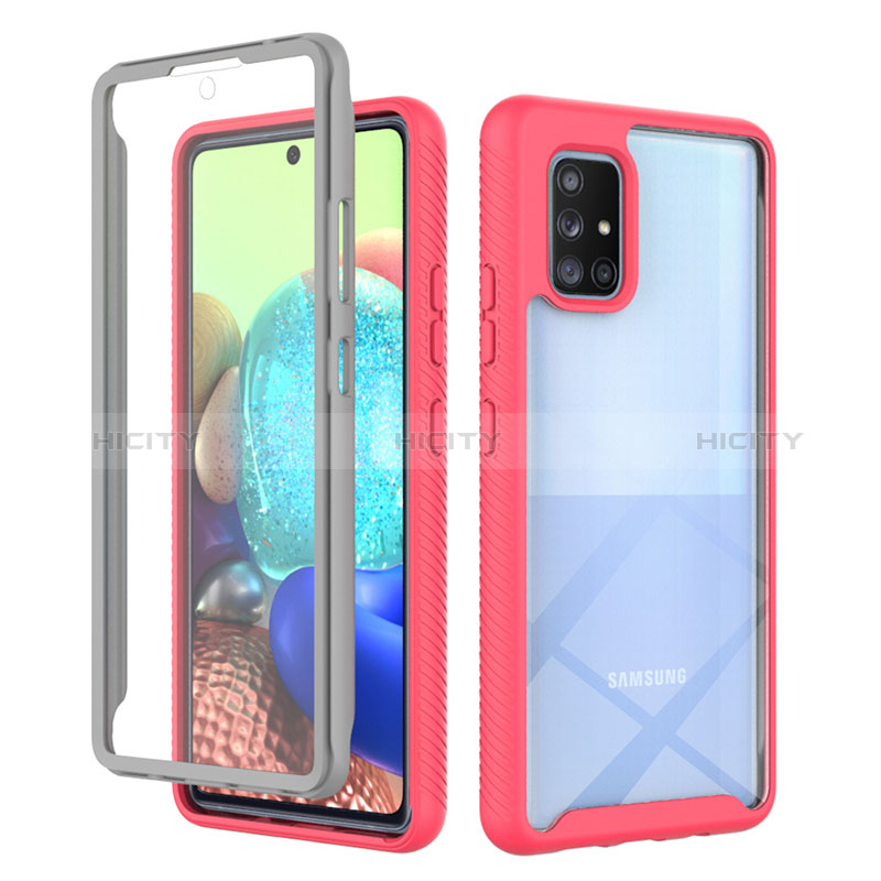 Coque Rebord Contour Silicone et Vitre Transparente Housse Etui 360 Degres ZJ1 pour Samsung Galaxy A71 5G Rose Rouge Plus