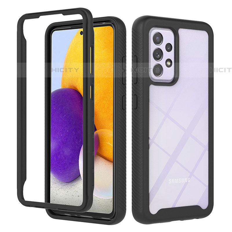 Coque Rebord Contour Silicone et Vitre Transparente Housse Etui 360 Degres ZJ1 pour Samsung Galaxy A72 5G Noir Plus