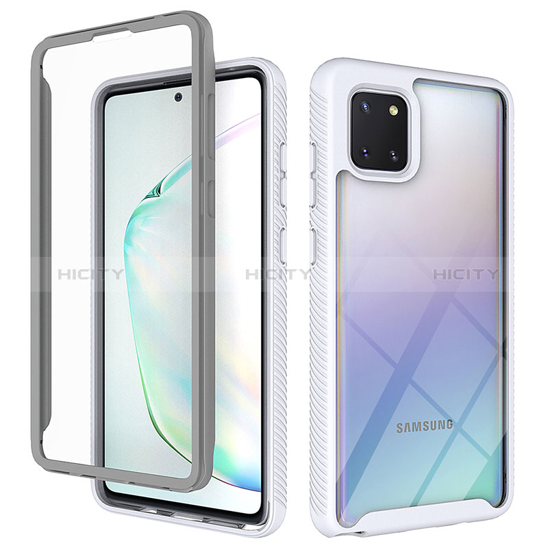 Coque Rebord Contour Silicone et Vitre Transparente Housse Etui 360 Degres ZJ1 pour Samsung Galaxy A81 Blanc Plus