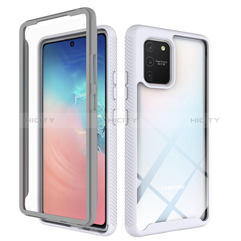 Coque Rebord Contour Silicone et Vitre Transparente Housse Etui 360 Degres ZJ1 pour Samsung Galaxy A91 Blanc Plus