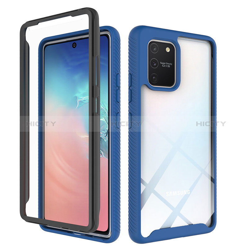 Coque Rebord Contour Silicone et Vitre Transparente Housse Etui 360 Degres ZJ1 pour Samsung Galaxy A91 Bleu Plus