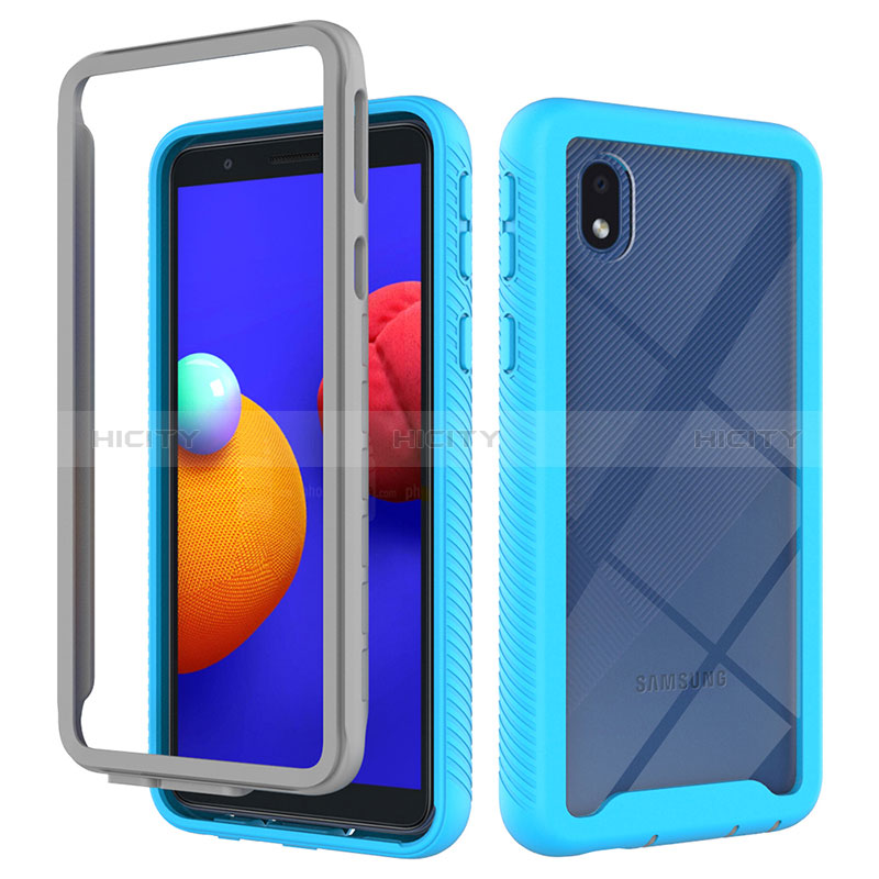 Coque Rebord Contour Silicone et Vitre Transparente Housse Etui 360 Degres ZJ1 pour Samsung Galaxy M01 Core Bleu Ciel Plus