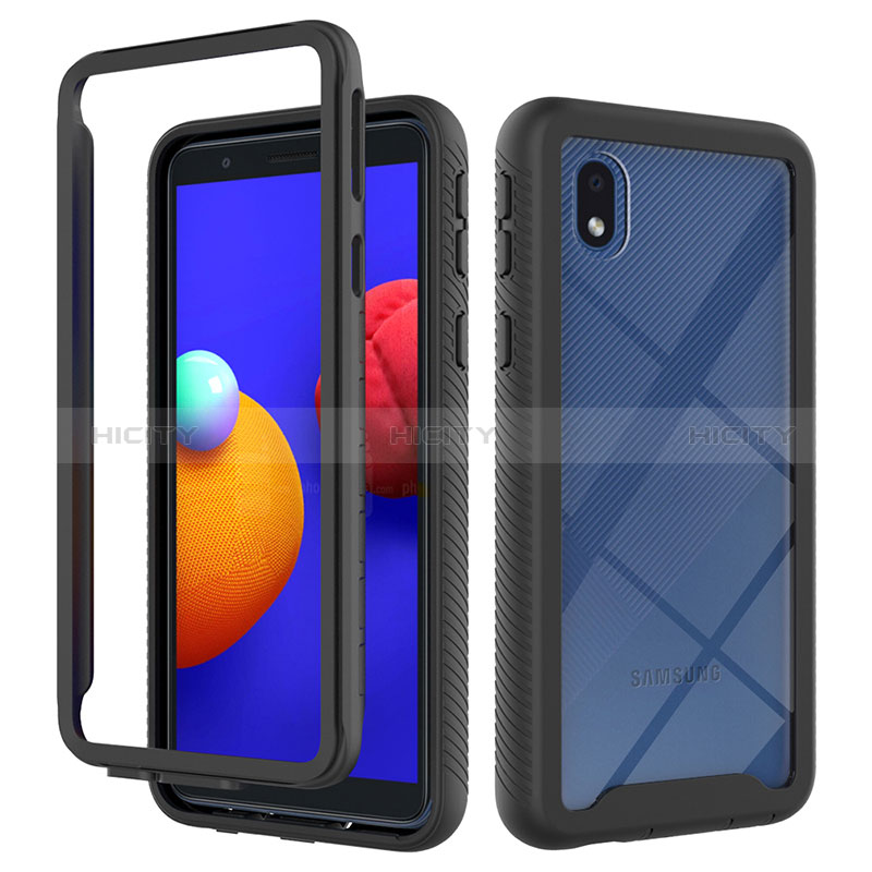 Coque Rebord Contour Silicone et Vitre Transparente Housse Etui 360 Degres ZJ1 pour Samsung Galaxy M01 Core Noir Plus