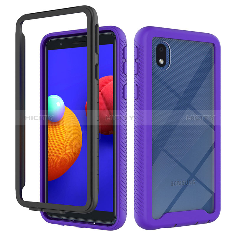 Coque Rebord Contour Silicone et Vitre Transparente Housse Etui 360 Degres ZJ1 pour Samsung Galaxy M01 Core Violet Clair Plus