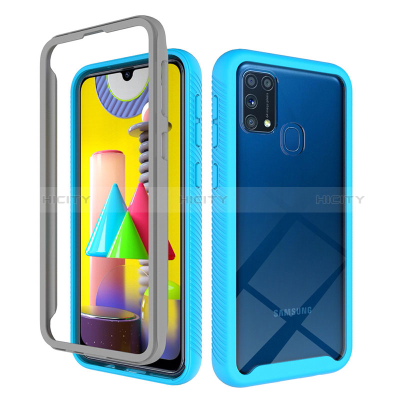 Coque Rebord Contour Silicone et Vitre Transparente Housse Etui 360 Degres ZJ1 pour Samsung Galaxy M31 Bleu Ciel Plus