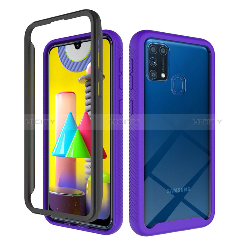 Coque Rebord Contour Silicone et Vitre Transparente Housse Etui 360 Degres ZJ1 pour Samsung Galaxy M31 Violet Clair Plus