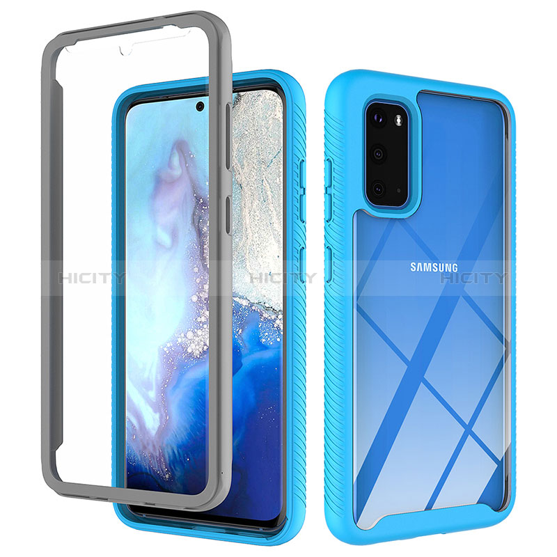 Coque Rebord Contour Silicone et Vitre Transparente Housse Etui 360 Degres ZJ1 pour Samsung Galaxy S20 5G Bleu Ciel Plus