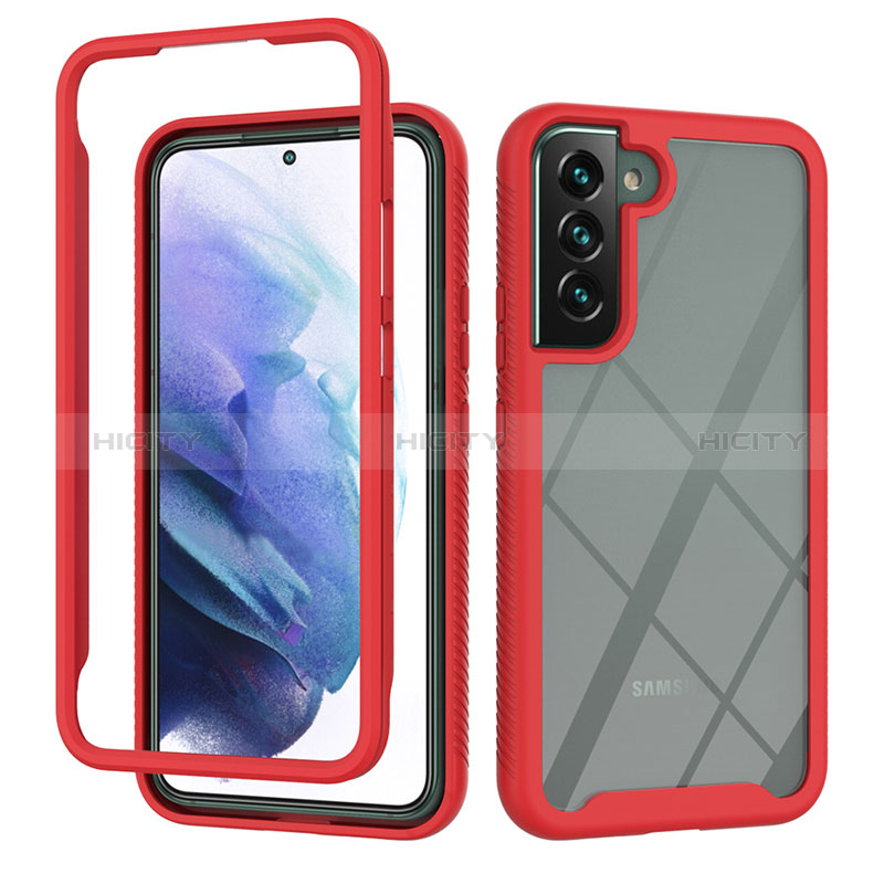 Coque Rebord Contour Silicone et Vitre Transparente Housse Etui 360 Degres ZJ1 pour Samsung Galaxy S22 Plus 5G Rouge Plus