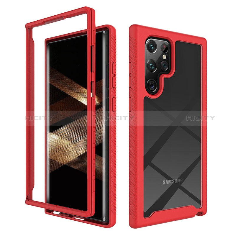 Coque Rebord Contour Silicone et Vitre Transparente Housse Etui 360 Degres ZJ1 pour Samsung Galaxy S24 Ultra 5G Rouge Plus