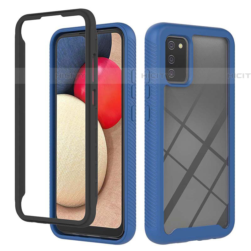 Coque Rebord Contour Silicone et Vitre Transparente Housse Etui 360 Degres ZJ2 pour Samsung Galaxy A03s Bleu Plus