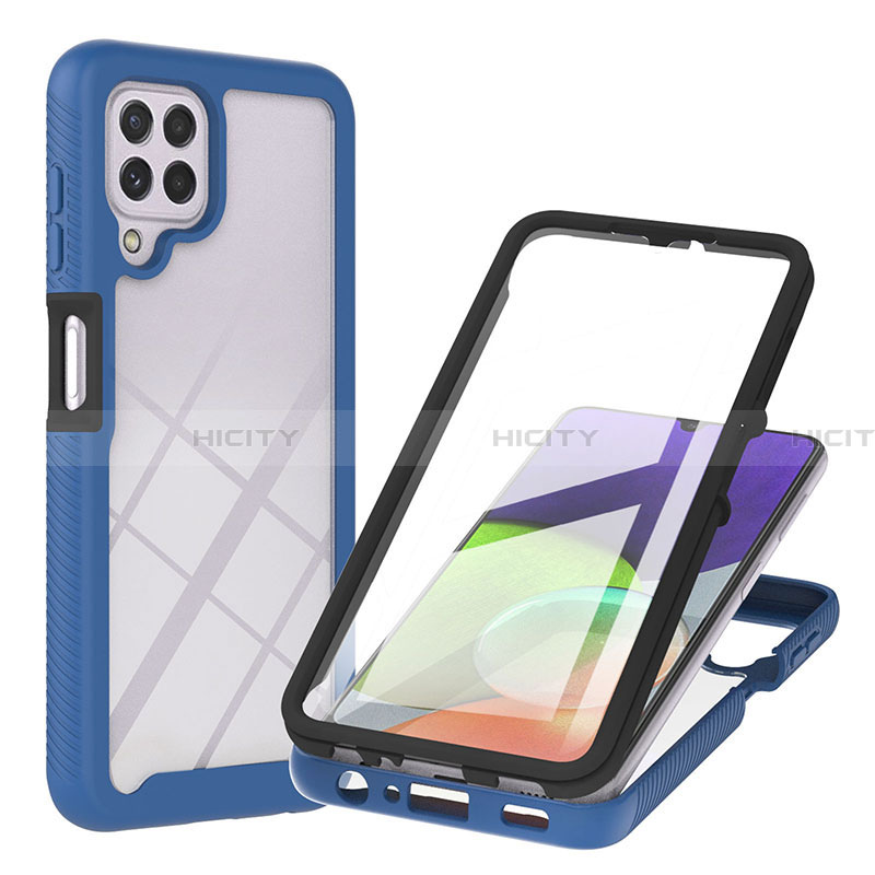 Coque Rebord Contour Silicone et Vitre Transparente Housse Etui 360 Degres ZJ2 pour Samsung Galaxy A22 4G Bleu Plus