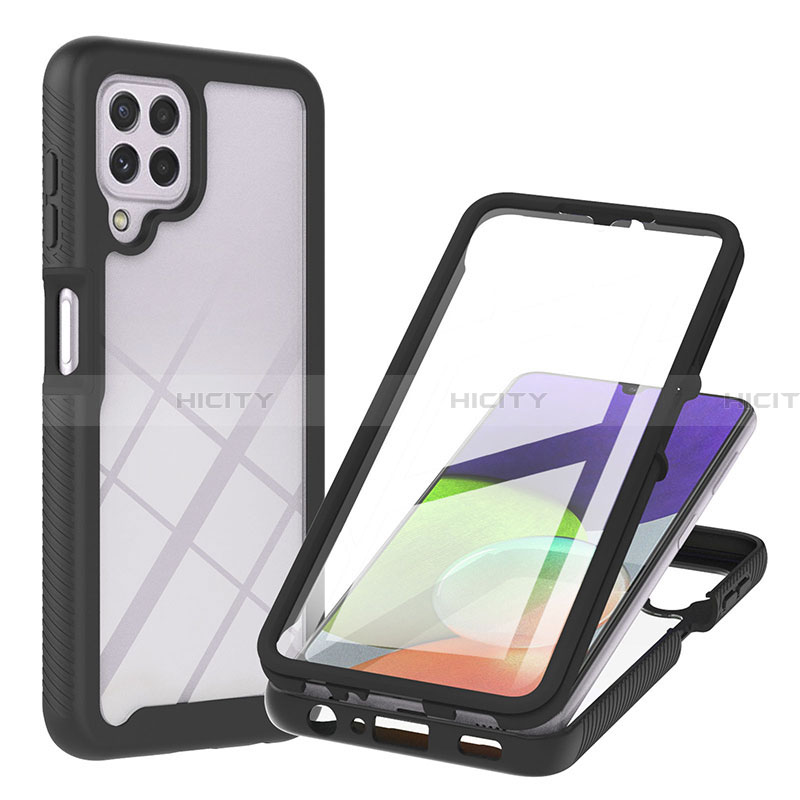 Coque Rebord Contour Silicone et Vitre Transparente Housse Etui 360 Degres ZJ2 pour Samsung Galaxy A22 4G Noir Plus