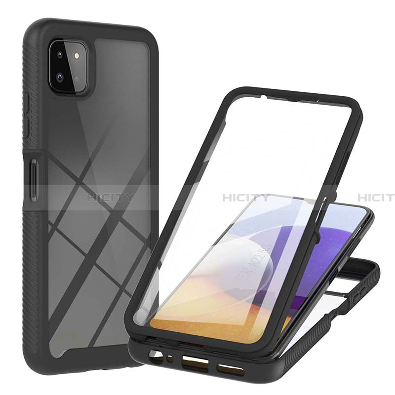 Coque Rebord Contour Silicone et Vitre Transparente Housse Etui 360 Degres ZJ2 pour Samsung Galaxy A22 5G Noir Plus