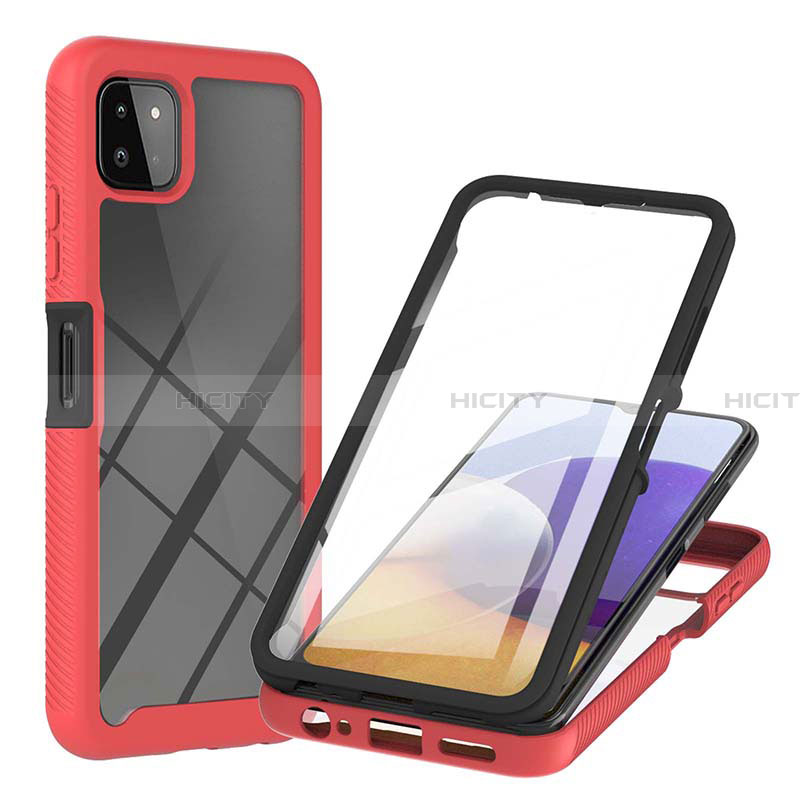 Coque Rebord Contour Silicone et Vitre Transparente Housse Etui 360 Degres ZJ2 pour Samsung Galaxy A22 5G Rouge Plus