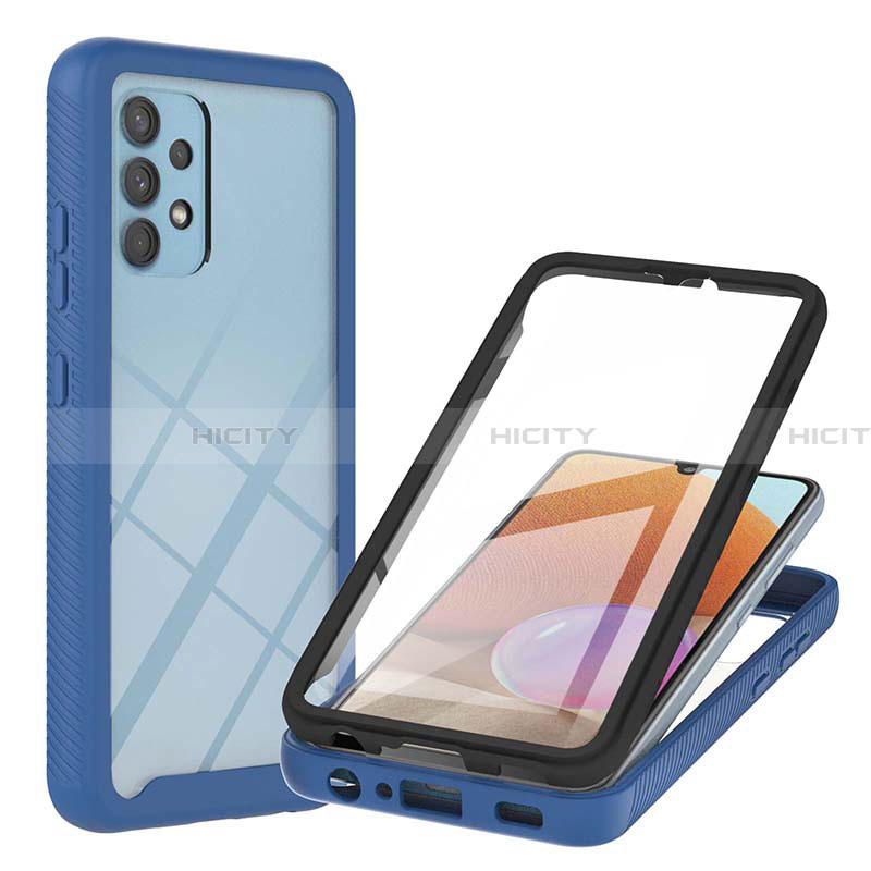 Coque Rebord Contour Silicone et Vitre Transparente Housse Etui 360 Degres ZJ2 pour Samsung Galaxy A32 4G Bleu Plus