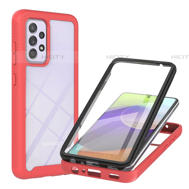 Coque Rebord Contour Silicone et Vitre Transparente Housse Etui 360 Degres ZJ2 pour Samsung Galaxy A52 5G Rouge Plus