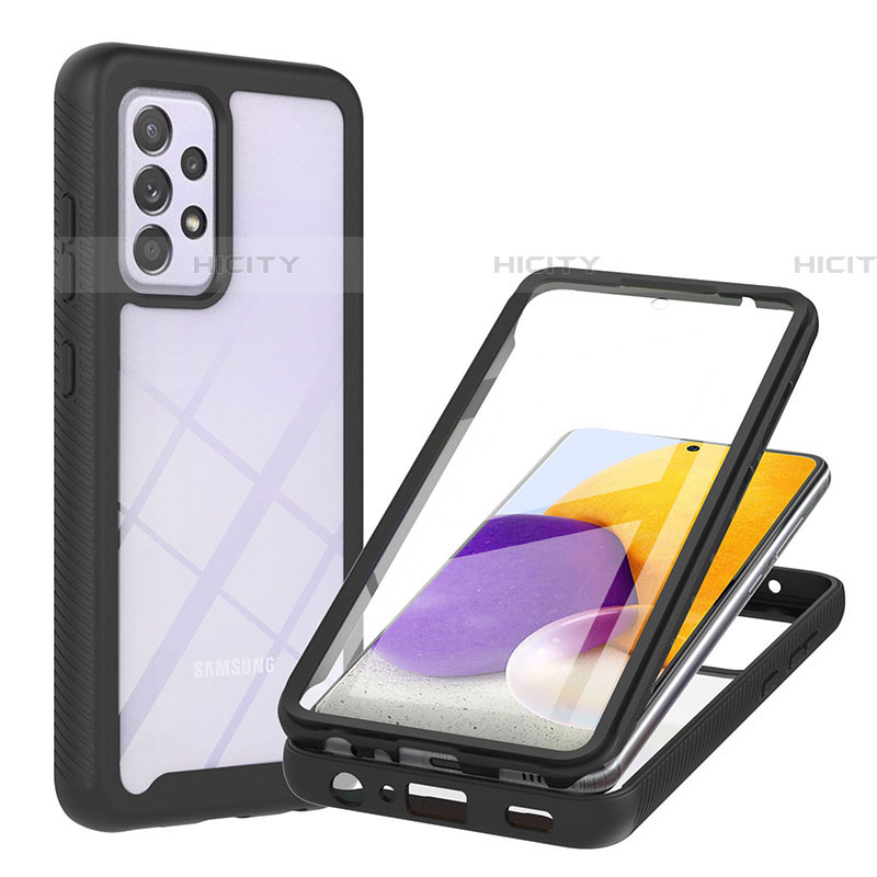 Coque Rebord Contour Silicone et Vitre Transparente Housse Etui 360 Degres ZJ2 pour Samsung Galaxy A72 4G Noir Plus