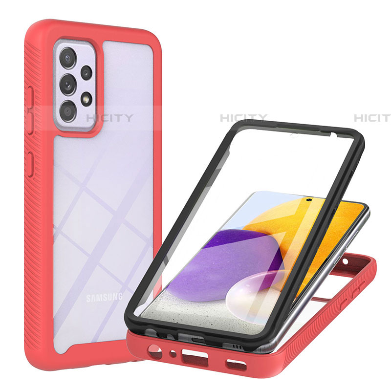 Coque Rebord Contour Silicone et Vitre Transparente Housse Etui 360 Degres ZJ2 pour Samsung Galaxy A72 4G Rouge Plus