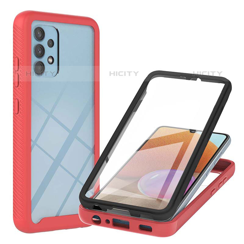 Coque Rebord Contour Silicone et Vitre Transparente Housse Etui 360 Degres ZJ2 pour Samsung Galaxy M32 5G Rouge Plus