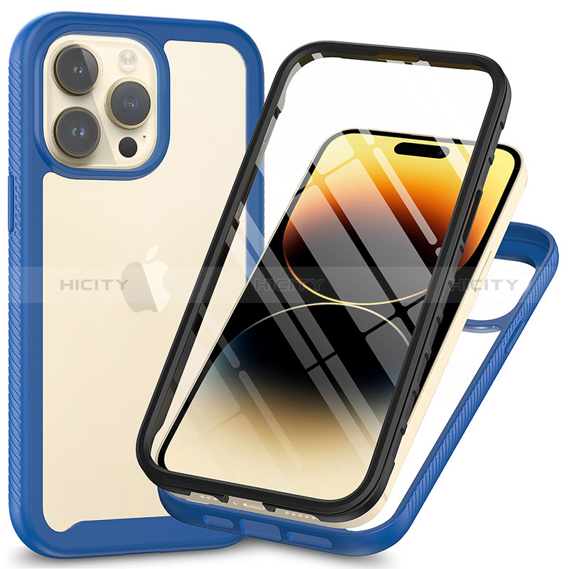 Coque Rebord Contour Silicone et Vitre Transparente Housse Etui 360 Degres ZJ3 pour Apple iPhone 13 Pro Max Bleu Plus