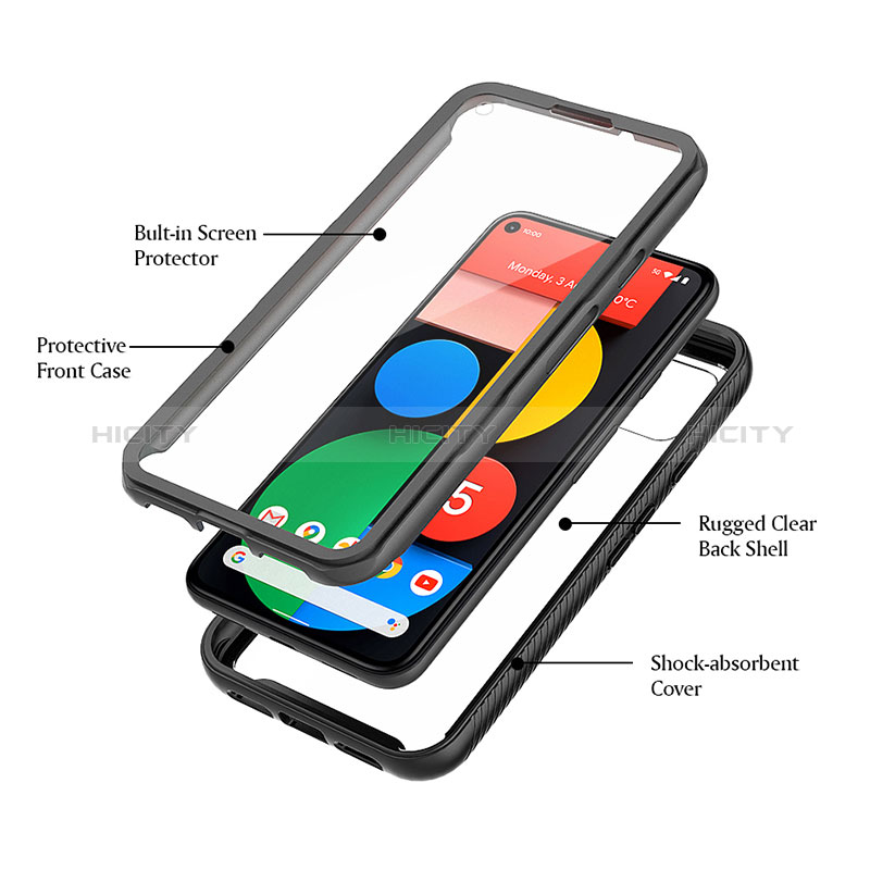 Coque Rebord Contour Silicone et Vitre Transparente Housse Etui 360 Degres ZJ3 pour Google Pixel 5 Plus