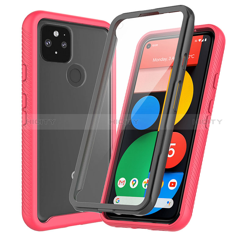 Coque Rebord Contour Silicone et Vitre Transparente Housse Etui 360 Degres ZJ3 pour Google Pixel 5 Rouge Plus