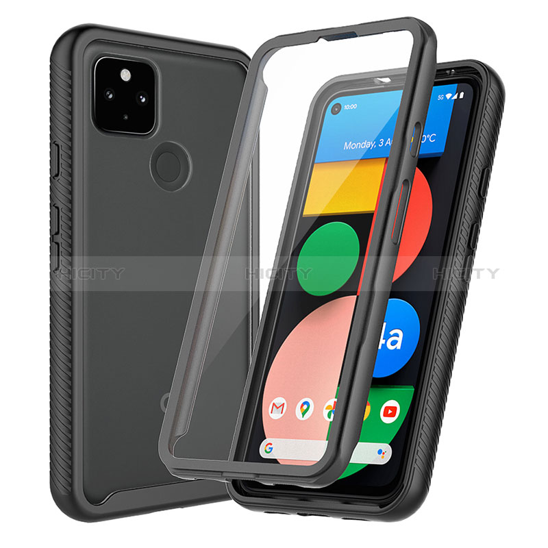 Coque Rebord Contour Silicone et Vitre Transparente Housse Etui 360 Degres ZJ3 pour Google Pixel 5 XL 5G Noir Plus