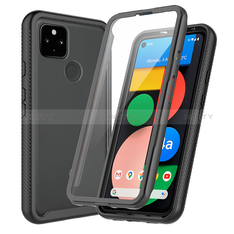 Coque Rebord Contour Silicone et Vitre Transparente Housse Etui 360 Degres ZJ3 pour Google Pixel 5a 5G Noir Plus