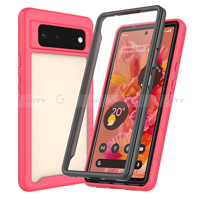 Coque Rebord Contour Silicone et Vitre Transparente Housse Etui 360 Degres ZJ3 pour Google Pixel 6 5G Rouge Plus