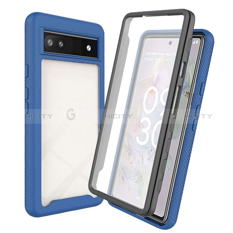 Coque Rebord Contour Silicone et Vitre Transparente Housse Etui 360 Degres ZJ3 pour Google Pixel 6a 5G Bleu Plus