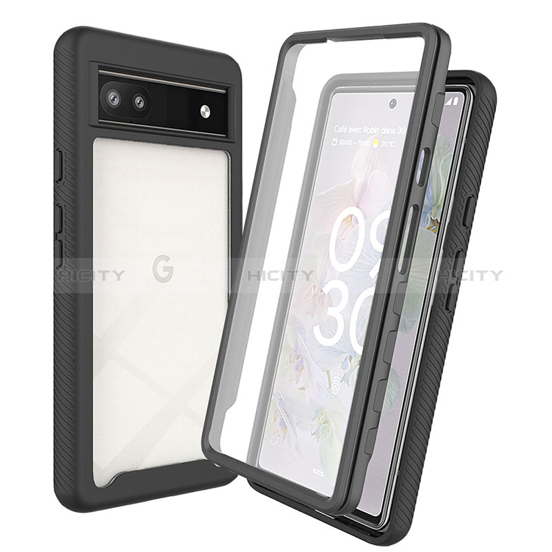 Coque Rebord Contour Silicone et Vitre Transparente Housse Etui 360 Degres ZJ3 pour Google Pixel 6a 5G Noir Plus