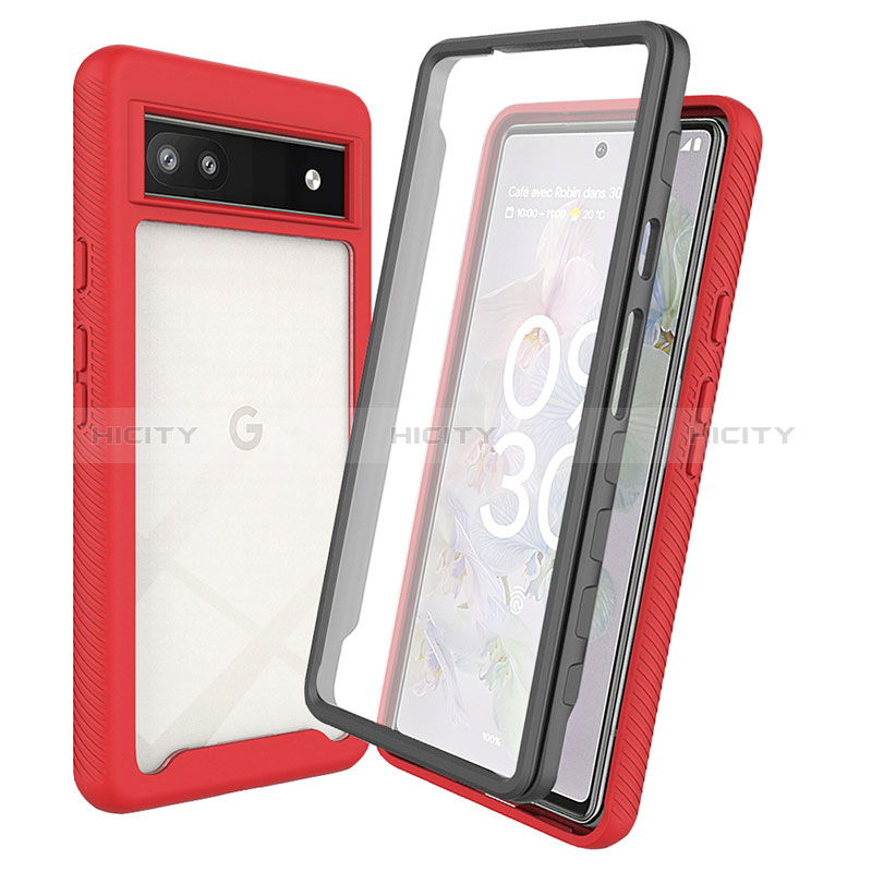 Coque Rebord Contour Silicone et Vitre Transparente Housse Etui 360 Degres ZJ3 pour Google Pixel 6a 5G Rouge Plus