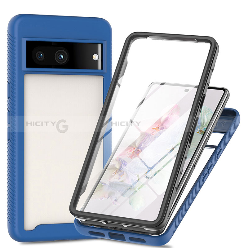 Coque Rebord Contour Silicone et Vitre Transparente Housse Etui 360 Degres ZJ3 pour Google Pixel 7a 5G Bleu Plus