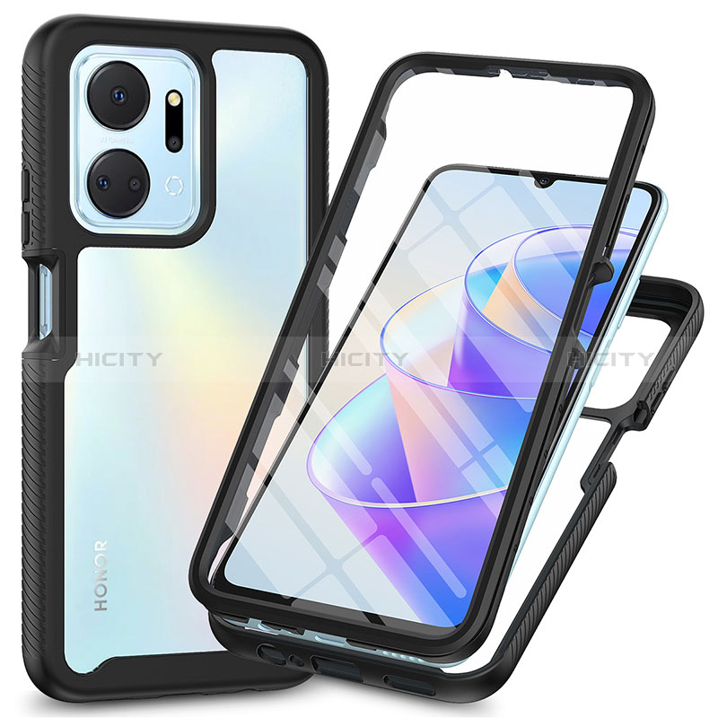 Coque Rebord Contour Silicone et Vitre Transparente Housse Etui 360 Degres ZJ3 pour Huawei Honor X7a Noir Plus