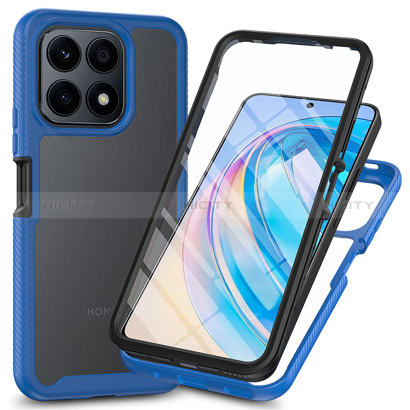 Coque Rebord Contour Silicone et Vitre Transparente Housse Etui 360 Degres ZJ3 pour Huawei Honor X8a 4G Bleu Plus