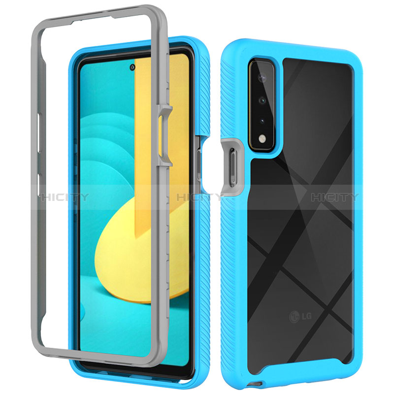 Coque Rebord Contour Silicone et Vitre Transparente Housse Etui 360 Degres ZJ3 pour LG Stylo 7 Bleu Ciel Plus