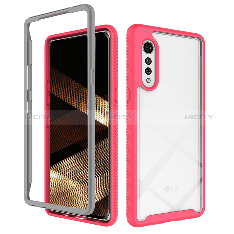 Coque Rebord Contour Silicone et Vitre Transparente Housse Etui 360 Degres ZJ3 pour LG Velvet 5G Rose Rouge Plus