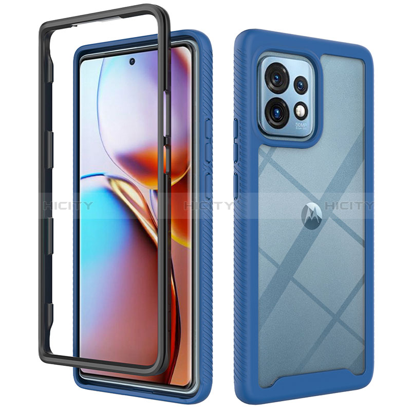 Coque Rebord Contour Silicone et Vitre Transparente Housse Etui 360 Degres ZJ3 pour Motorola Moto Edge 40 Pro 5G Bleu Plus